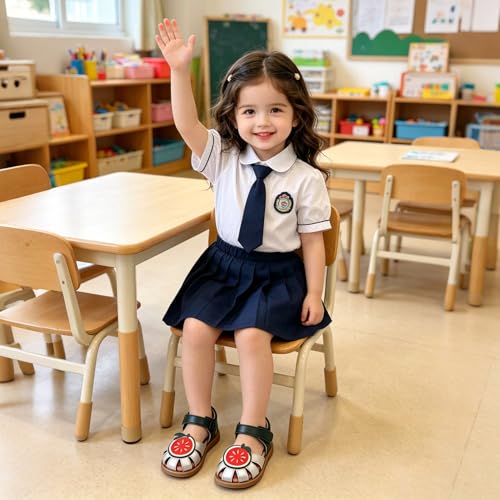 Image of Toddler Girl Sandals with Flower, Breathable Leather kids Closed Toe Sandals, Soft Rubber Non-Slip Summer Shoes for Little Girls 2-7 Years