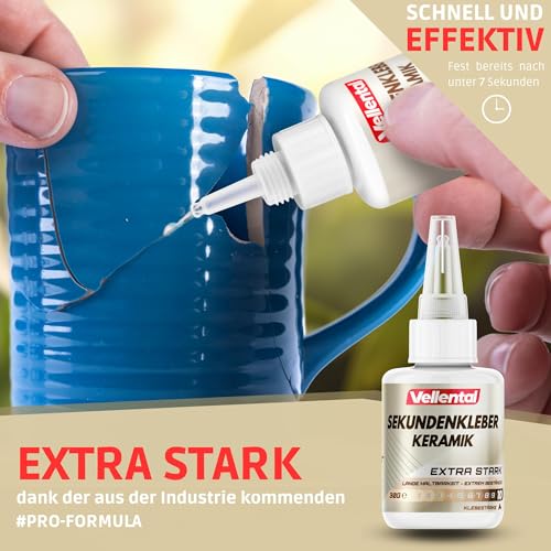 Sekundenkleber für Keramik & Porzellan extra stark 30g - Porzellankleber spülmaschinenfest, hitzebeständig & mit Nadel Verschluss gegen Austrocknung - Reparatur Kleber für Keramik, Porzellan & Ton
