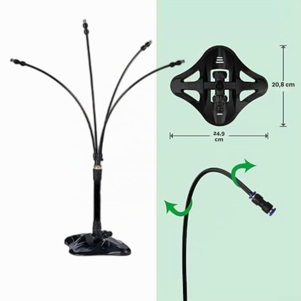 Système de refroidissement brumisateur debout avec hauteur réglable 44 cm/7 m Kit de pulvérisation de jardin avec 4 buses en laiton pour extérieur, terrasse, piscine, fêtes et animaux domestiques