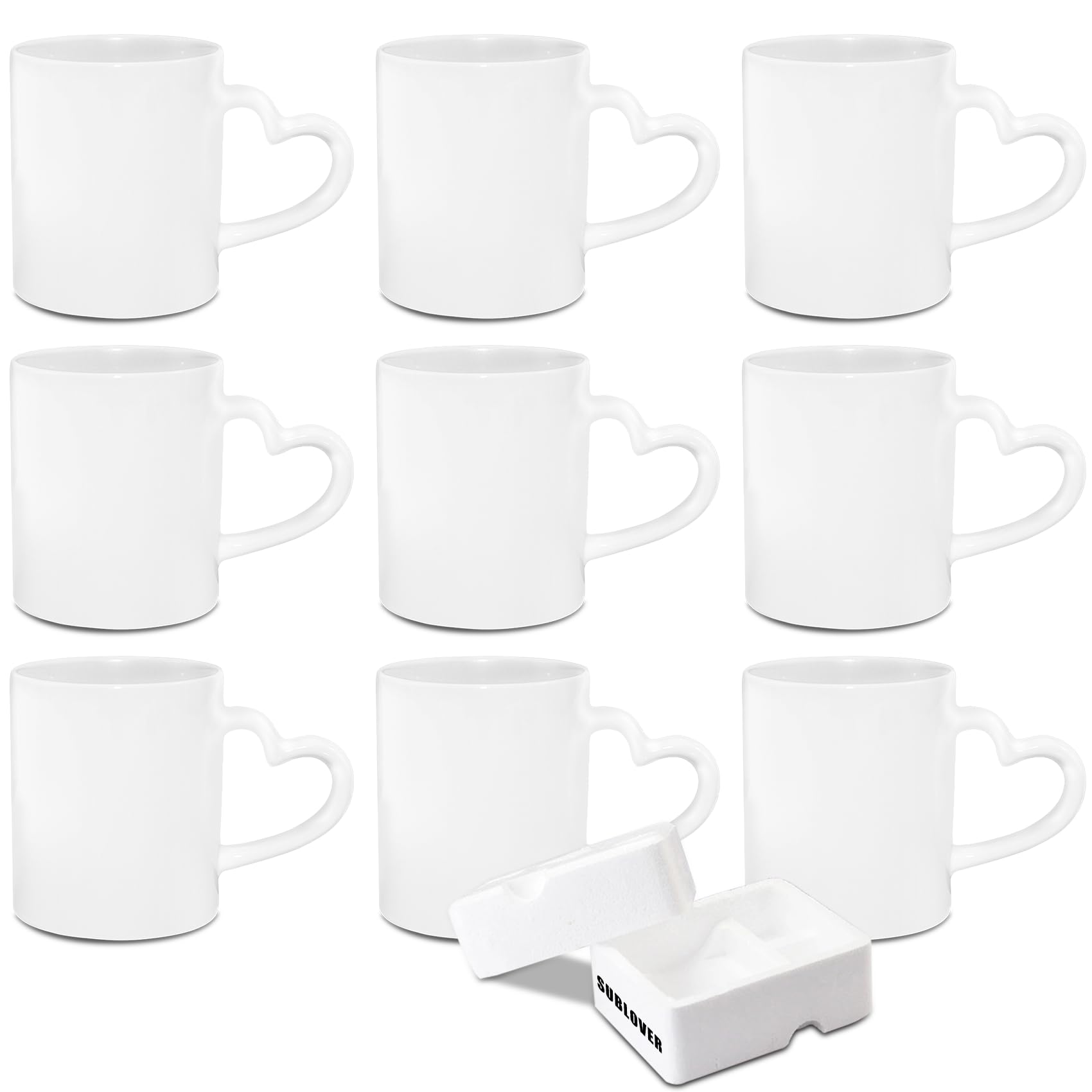 SUBLOVER Set of 9 Sublimtion Blanks Ceramic White Tazas para Coffee Mugs 11OZ Sublimation Cups Bulk for Christmas for Mug Press Machine