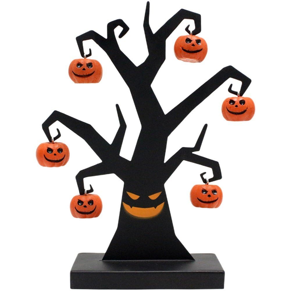 Arbre de citrouille d'Halloween 6 LED au design épuré noir