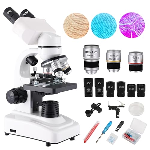 Image of Binocular Microscope for Adults Kids Students, 64X-6000X Microscopes, 3 Objective Lens, Metal-Body Dual LED Illumination, Biological Compound Microscope Kit for School Lab, Homeschool