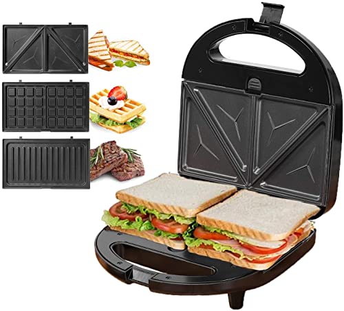 Sandwich Makers, Waffle Maker, Sandwich Grill 3-In-1, 750W, Detachable Non-Stick Coating, Cool Touch Handle, Anti-Skid Feet, Indicator Lights, Black… #TOP12