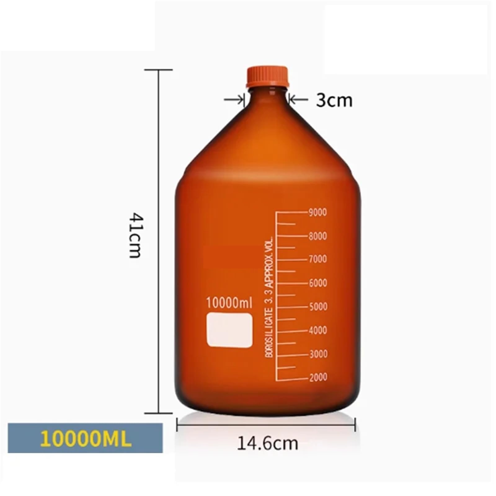 Butelka na odczynniki, Duża bursztynowa szklana butelka testowa z odczynnikiem, zakrętka, gruba ściana, laboratoryjna, skalowana, 2000-20000 ml(2000ml)