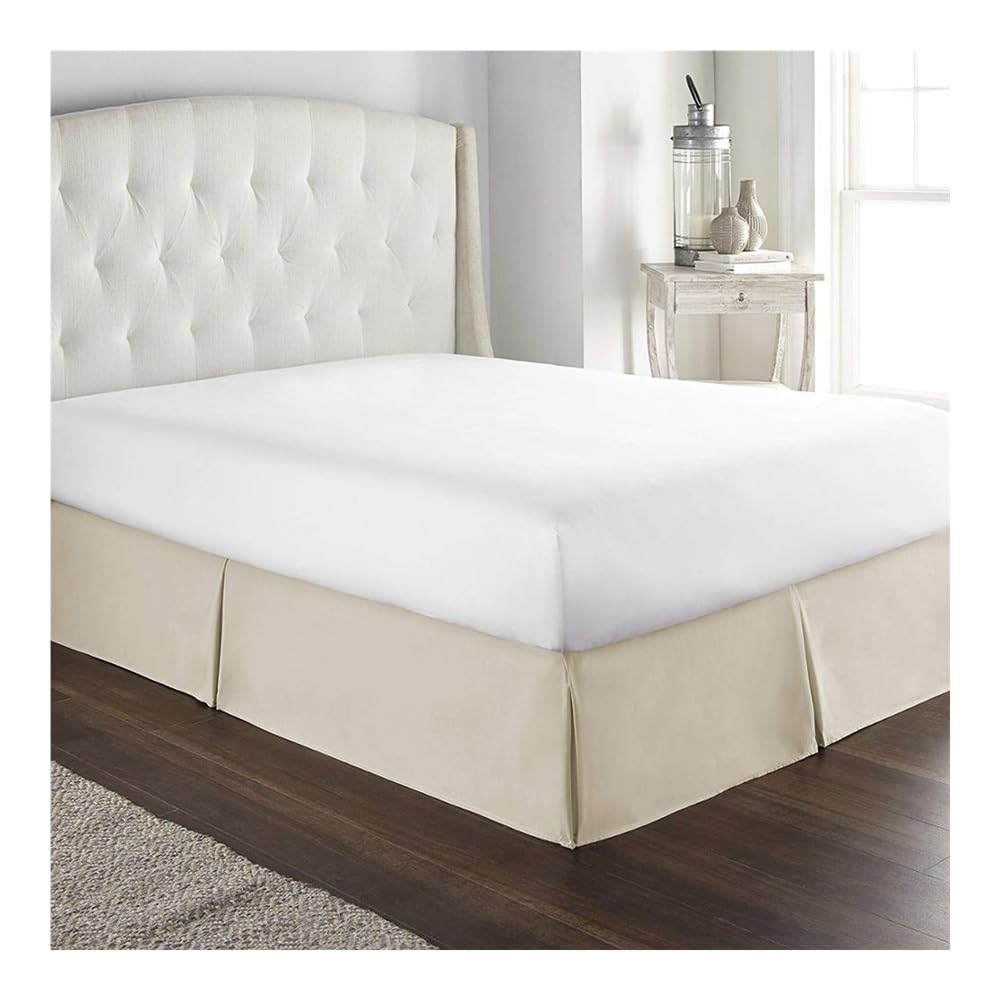 Mantovana giroletto plissettata, comoda, morbida e sartoriale, in tessuto resistente alle pieghe e allo sbiadimento - Biancheria da letto altezza 15 pollici (38 cm) (senza piattaforma) (crema, 160 x