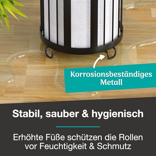 Hovea - Toilettenpapier Aufbewahrung - Für bis zu 3 Rollen - Kompakte Größe - Mit erhöhten Füßen - Toilettenpapierhalter aus Metall - Freistehend - Klopapier Halter - Schwarz - PPT320