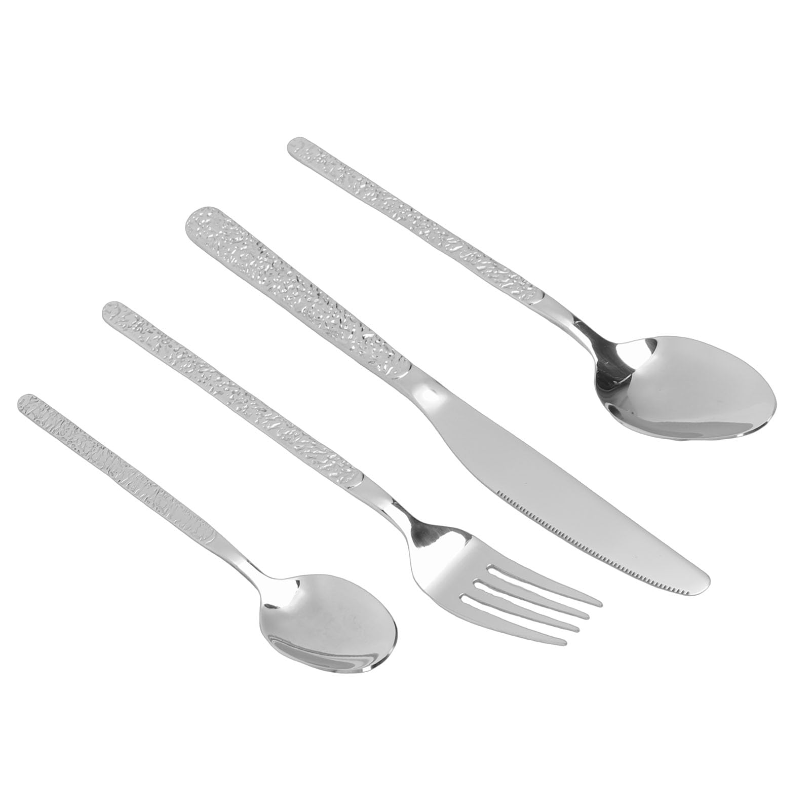 Juego de Cubiertos de Acero Inoxidable Martillado, Elegante Juego de Cubiertos para Mesa de Comedor, 24 Piezas para Boda en Casa (Plata)