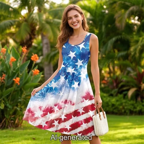 Image of Dreaweet Casual Sleeveless Dresses for Women Girls, Round Neck Tank Dresses with Pockets Summer Sundress Size XS-4XL