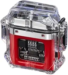 Isqueiro Recarregável Tipo C com Cordão A Prova D´agua Feito de Plasma Portátil Bivolt Acendedor de Arco Duplo Elétrico a Prova de Vento Ar Livre Ideal Para Acampamentos Linha PREMIUM SYANG (VERMELHO)