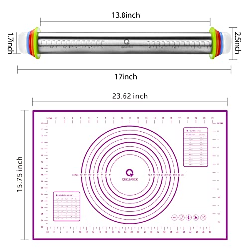 image for QUELLANCE Rolling Pin and Pastry Baking Mat Set, Rolling Pins with Adj