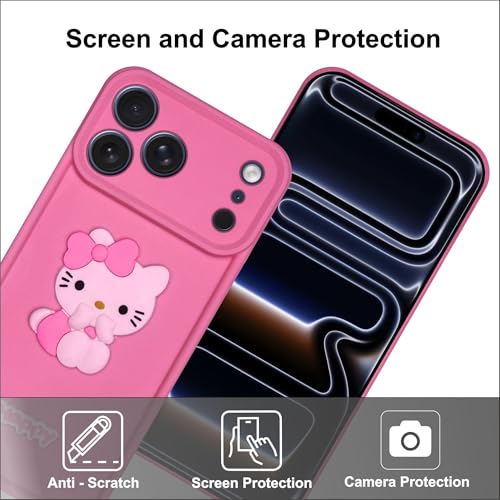 Image of Silicone Back Cover Case for iPhone 17 Pro Max | Cute Fun 3D Happy Kitty Design Silicone Case | Camera Protection Bump | Shockproof Back Cover Case for iPhone 17 Pro Max (Pink)
