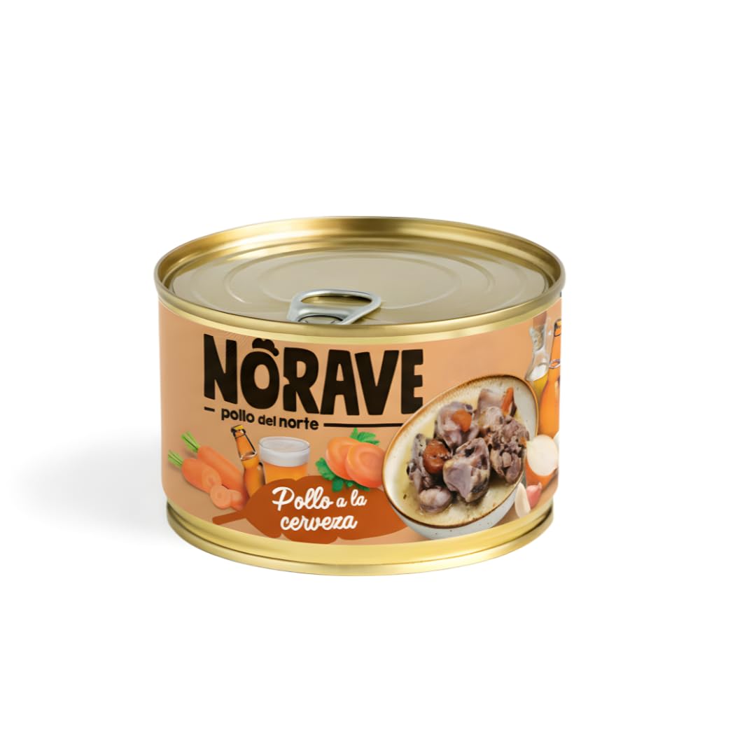 Norave Pollo a la Cerveza - Latas de Pollo en Conserva 400g x 7 | Receta Tradicional Española | Comida Lista para Servir | Rica en Proteína | Conserva Gourmet