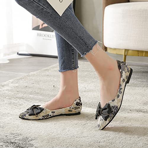 SAILING LU Bow-Knot Ballet Flats for Women Pointy Toe Sequins Dressy Shoes Womens Comfortable Slip on Loafers Light Weight 6