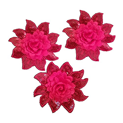 Exquisite 3D Flower Sequins Lace Applique Charming Gules/Pure White/Elegant Grey Color Embroidered Fabric Trim DIY Sewing Craft 2 Pieces