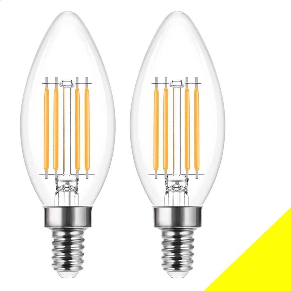 E14 LED Light Bulbs Filament Candle Bulbs 4W Equivalent Incandescent,Non-dimmable Small Edison Screw Candle Light Bulbs, 2700K-3000K Warm White,360Lm Filament Lamp Led Bulb for Chandelier, 2 pcs