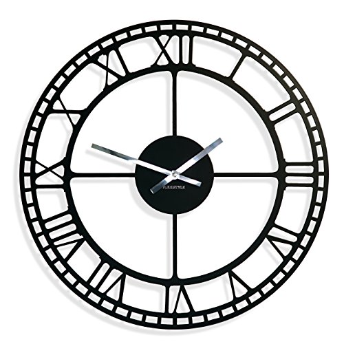 FLEXISTYLE Reloj de Pared Vintage de Metal, Negro, 50 cm, salón, Dormitorio Cover