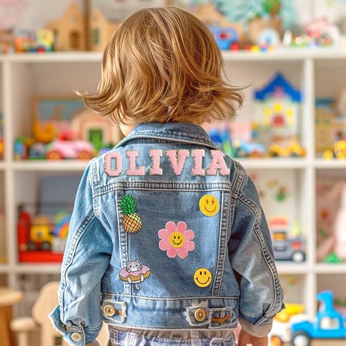 Personalized Kids Patch Denim Jacket | Custom Jean Jacket Kids Clothes for Girls, Long Sleeve Children Casual Outerwear for Toddlers 1-8 Years, Girls Fashion Jean Jacket Personalized Birthday Gifts,3
