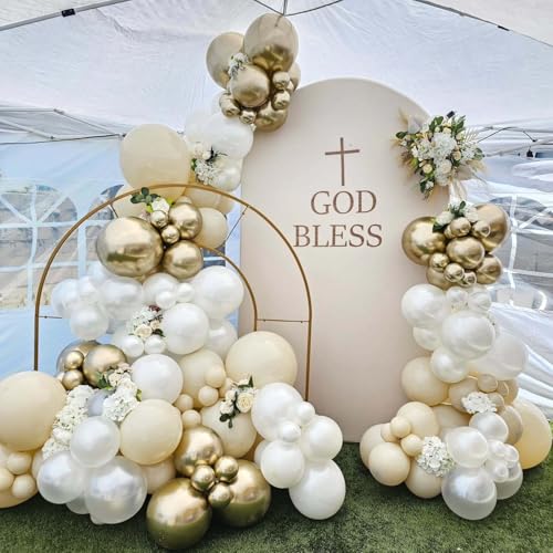 Image of First Communion Balloon Garland Kit 153Pcs, Baptism Balloon, White Sand Gold Nude Bautizo Balloons Arch Kit for First Holy Communion Baptism God Bless Christening Party Birthday Supplies