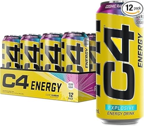 C4 Performance Energy Drinks Cosmic Rainbow 500ml (12 pack) | Sugar Free Energy Drink with 160mg Caffeine 250mg Betaine 1050mg Taurine | Low Calorie Fizzy Drinks for On the Go Energy and Focus