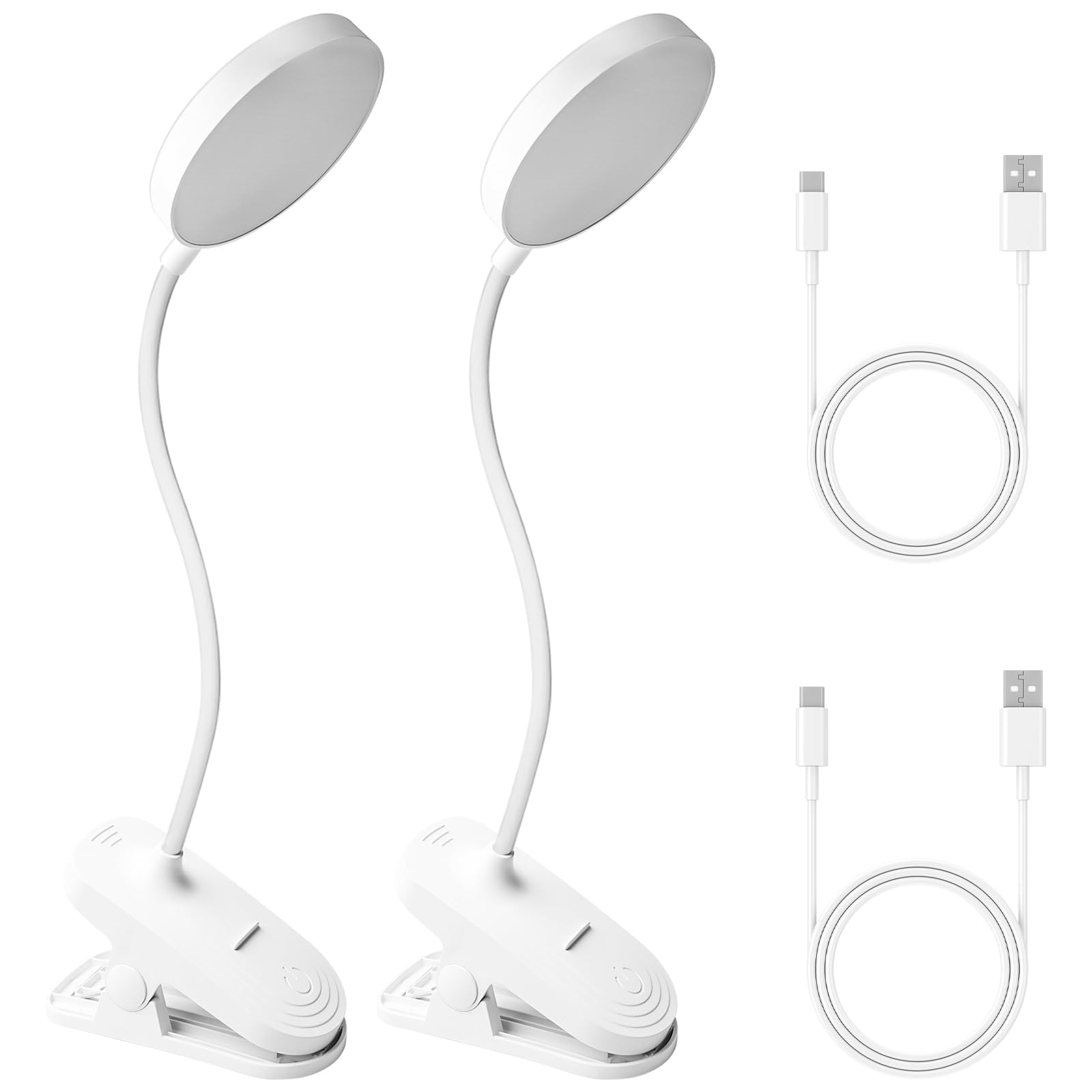 2 lámparas LED de lectura para cama, lámpara de pinza regulable, lámpara de pinza recargable por USB, 3 niveles de brillo, 360°, flexible, lámpara de escritorio con táctil, regulable, lámpara de mesa