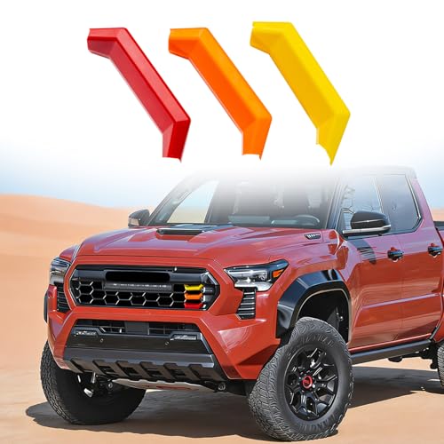 Image of Upgrade Grille Decor Badge Emblem Compatible with 2024 2025 2026 Toyota Tacoma Accessories TRD Pro, Trailhunter Tri-Color Front Grille Insert Trims (Yellow /Orange /Red)