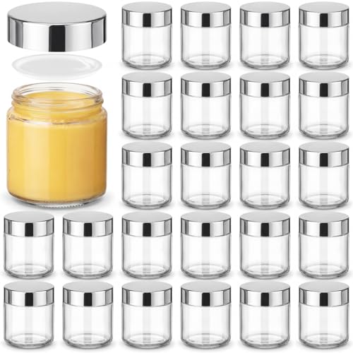Image of Norme 24 Pcs 4 oz Glass Jars with Lids Cosmetic Jars, Silver, Clear