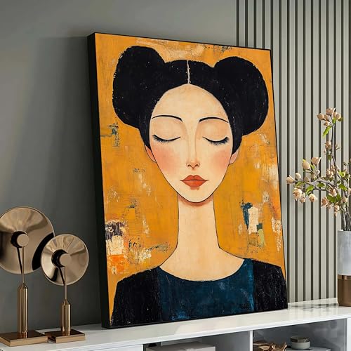 Femme aux yeux fermés tableau sur toile artistique grand format vertical