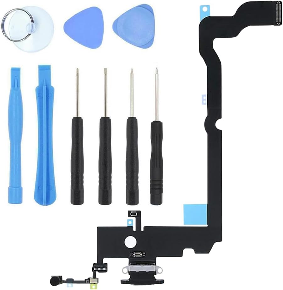 S&L ENTERPRISE Charging Port Dock Connector Compatible with iPhone XS MAX (6.5 inch) 2018 Replacement Flex Cable โ Microphone/Antenna Replacement/Headphone Port Incl. Repair Kit - Black