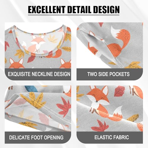 Fox Maple Leaf Pattern Summer Cute Pajama Sets, Short Sets for Daily Wears and Sleep Wears4