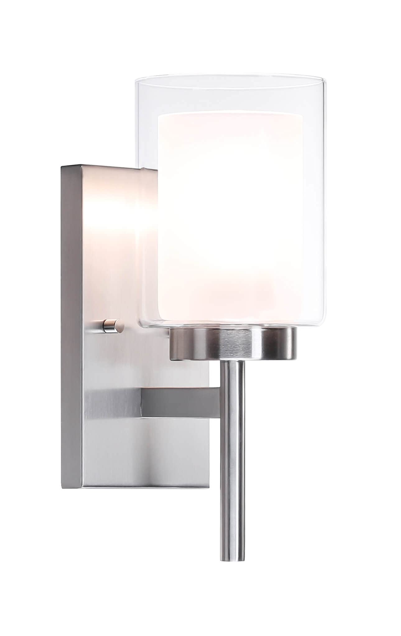 XiNBEi Lighting Bath Sconce Vanity Light, Modern Indoor 1 Light Wall Light Fixture with Dual Glass Shade Brushed Nickel Finish XB-W1276-1-BN