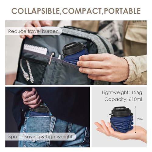 INNERNEED Collapsible Drinking Water Bottle with Straw, Reuseable Leakproof BPA Free Silicone Foldable Sports Gym Bottle, with Carrying Strap (1pack, Dark Blue) - Image 3
