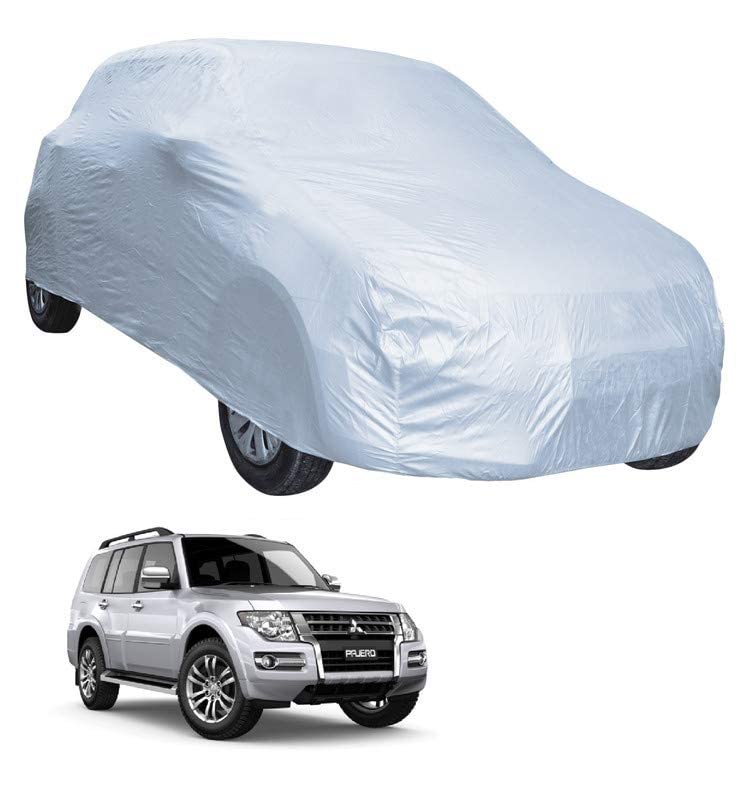 Image of Auto Hub Car Cover Compatible with Mitsubishi Pajero Old with Weather Proof, Triple Stitched, Pajero Car Cover- Plain Silver