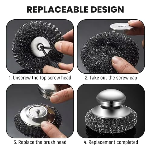 Image of Steel Wool Scrubber, Stainless Steel Scrubber with Handle, Grill Cleaning Brush (1PCS) | Steel Wool Scrubber Grill Cleaning, Built-In Handle, Kitchen Scrubber
