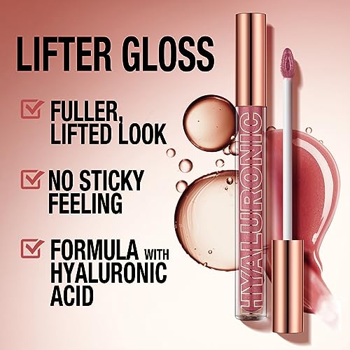 Ofanyia Hyaluronic Acid Lip Gloss, Shimmer Plumping Liquid Lipstick, Moisturizing Long-lasting Smooth Texture Lifter Lip Gloss with Heart Brush (01#) - Image 6
