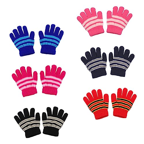 6Pairs Winter Gloves Full Finger Warm Knitted Mittens for Boys Soft Durable Suitable for Years for Cold Weather Protection