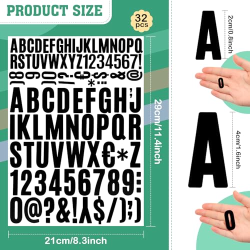 Image of Qilery 32 Sheets 1 Inch and 2 Inch Letter and Number Stickers Self Adhesive Vinyl Letters Alphabet Stickers Big Font Letters Number Tags for School Classroom Home Mailbox Decor (Black)