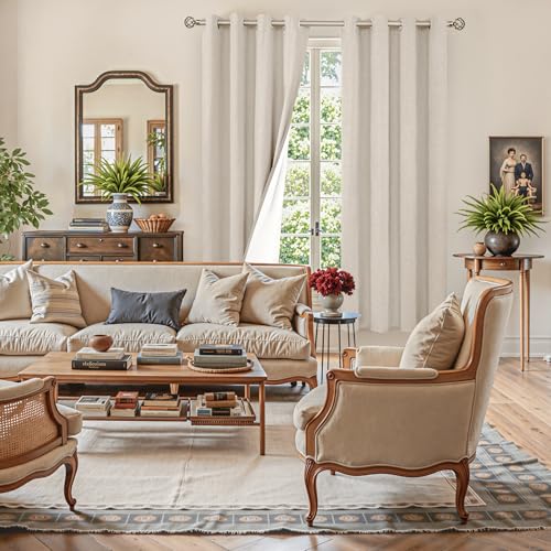Image of YoungsTex Oatmeal Linen 100% Blackout Curtains 72 Inch Length for Bedroom, Full Room Darkening Thermal Insulated Drapes with Grommet for Living Room, 2 Panels, 52 X 72 Inch