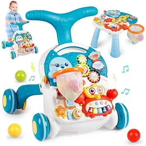 Glaceon 2 in 1 Educational Push Toy,Sit-to-Stand Learning Walker,Multifunctional Removable Play Panel,Anti-Rollover Variable Game Table,Height Adjustable, Gift for Infant,Boys,Girls