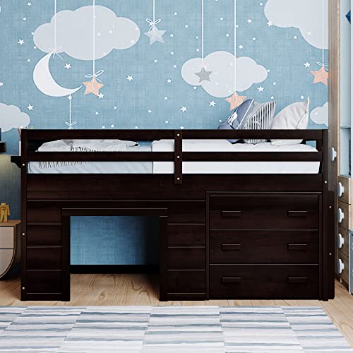 Ballcasttwinsizelowloftbedwithsafetyguardrailstairwoodenbedframewcabinetshelfsolidconstructionnospringboxneededfurnituresetforboysgirlskeensstudybedroomespresso  Urban Country Home Decor Ball cast twin size low loft bed with safety guardrail stairwooden bedframe wcabinet shelfsolid constructionno spring box neededfurniture set for boys girls keens study bedroomespresso  urban country home decor