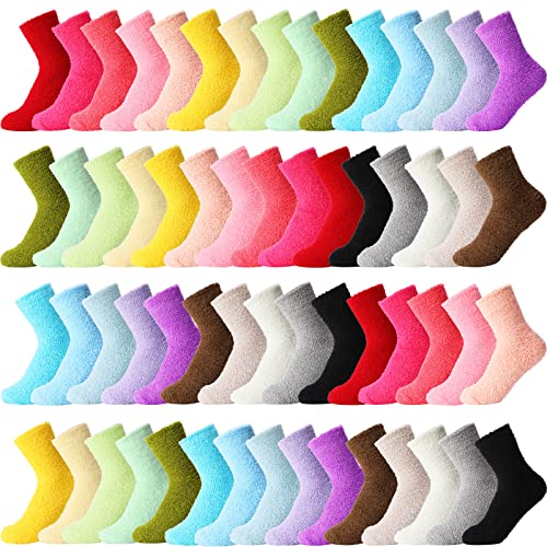 Handepo 60 Pairs Women Fuzzy Socks Bulk Winter Warm Soft Fluffy Crew Sleeping Slipper Socks for Indoor Easter Day Gifts(Solid Colors,Regular Style)