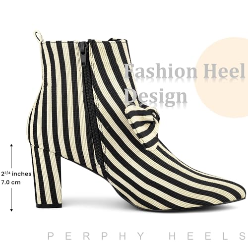 Perphy Bow Stripe Pointed Toe Chunky Heels Ankle Boots for Women3
