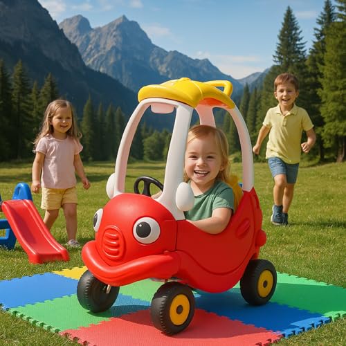 Image of OK Play Mister Cozy Coupe Ride On Car for Kids | Four Wheel Push On Ride | footrest Support | Backrest | Easy Grip | Horn | Assembled Coupe Car | Indoor Outdoor Ride | Safe & Fun Activity Toy