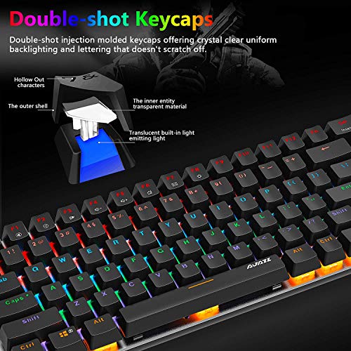 Tastiera Meccanica da Computer Gaming, USB Cablata 82 Tasti Anti-Ghosting Blue Switch Tastiera Gioco Arcobaleno Multicolore Illuminata Backlit, Mechanical Keyboard Compatta Ergonomica Nero
