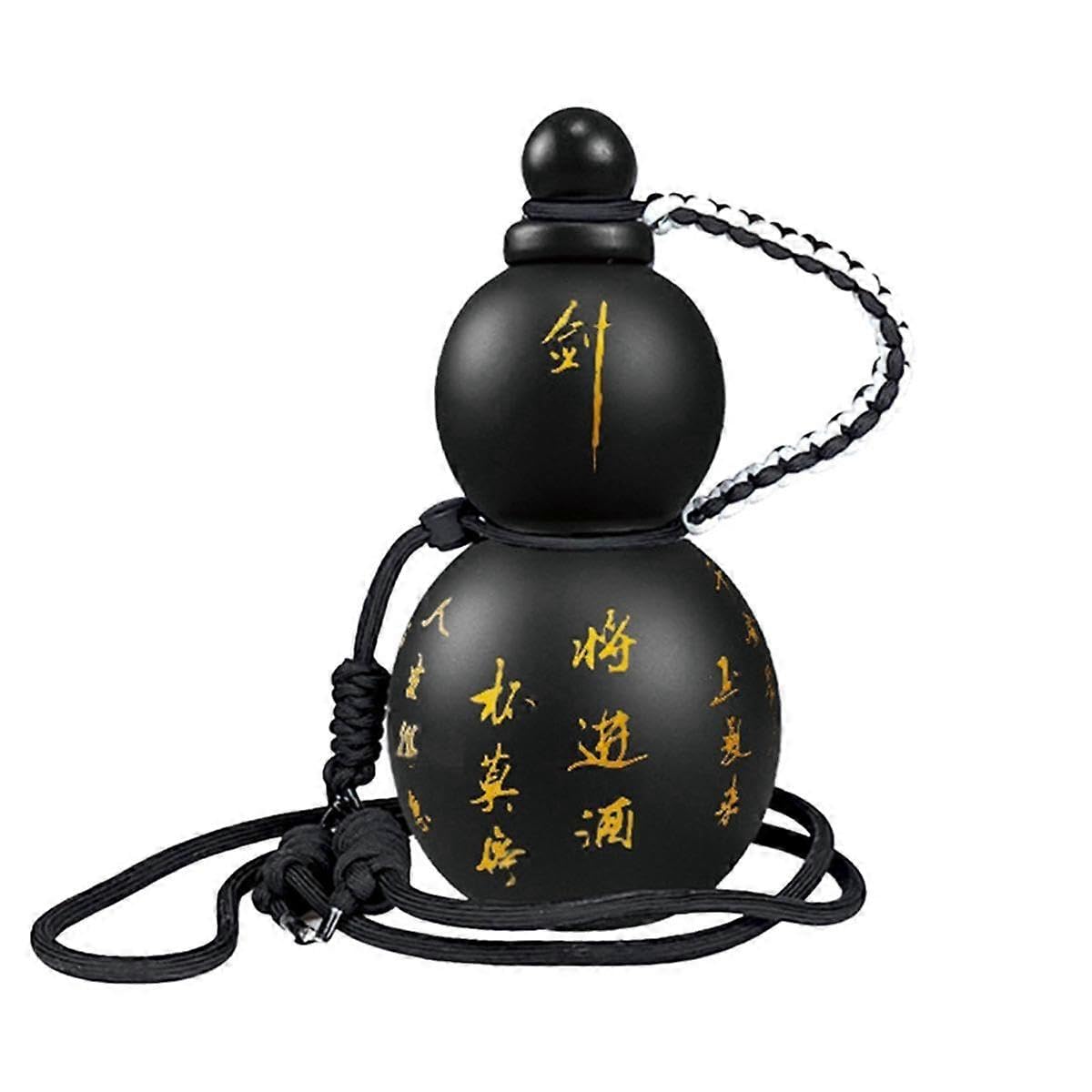 JOYHAPPST 2024 Gourd Water Bottle, 28 Oz, Leak Proof, with Strap, Waist Rope, Brush, Charm, DIY Stickers,Matte Black