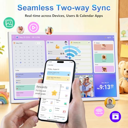 Image of 32 inch Digital Calendar Electronic-eCalendar WhiteBoard-Wall-Planner- Digital-Frame Touchscreen, Star Reward, Sync Online via APP, Meal Planner, No Subscription Chore Chart, Wall Mount, Gifts for Mom Dad