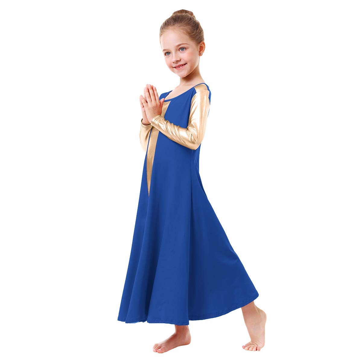 Buy IBAKOM Girls Metallic Gold Long Sleeve Praise Dance Dress Kids