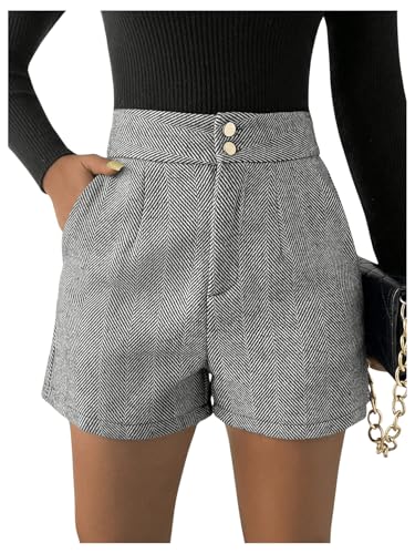 SOLY HUX Damen Elegant Shorts Gerade Kurze Hose Freizeitshorts Winter Shorts Casual Outfit Herbst Casualshort mit Taschen Schwarz XL