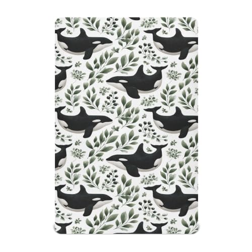 Image of Sea Killer Whale White Crib Sheets Soft Breathable Fitted Baby Crib Sheets Mattress Cover for Girls Boys, 52 inch x 28 inch x 9 inch