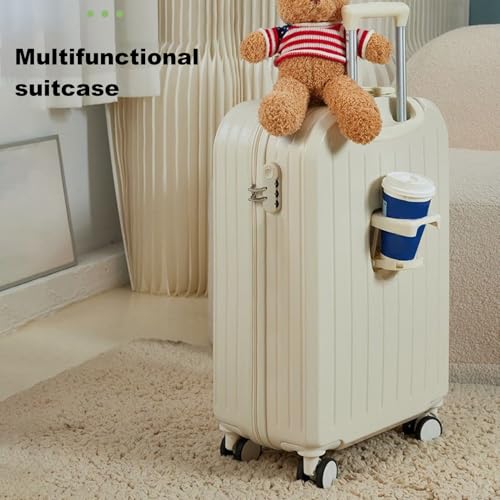 20 Inch Hardside Spinner Wheel Luggage,with USB Interface Cup Holder Hanging Hook and Built-in Lock,Silent Carry on Suitcase White 20Inch2