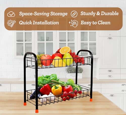 Image of Niyara Iron Metal Heavy Duty Stand Multistorage /Multipurpose Standing Rack, Bathroom Countertop Storage Shelf Cosmetic Organizer Holder Kitchen Spice Rack (Fruit basket 1)